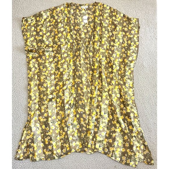 Anthropologie Kimono Cardigan Butter Yellow Boho Beachy Floral - Picture 1 of 16